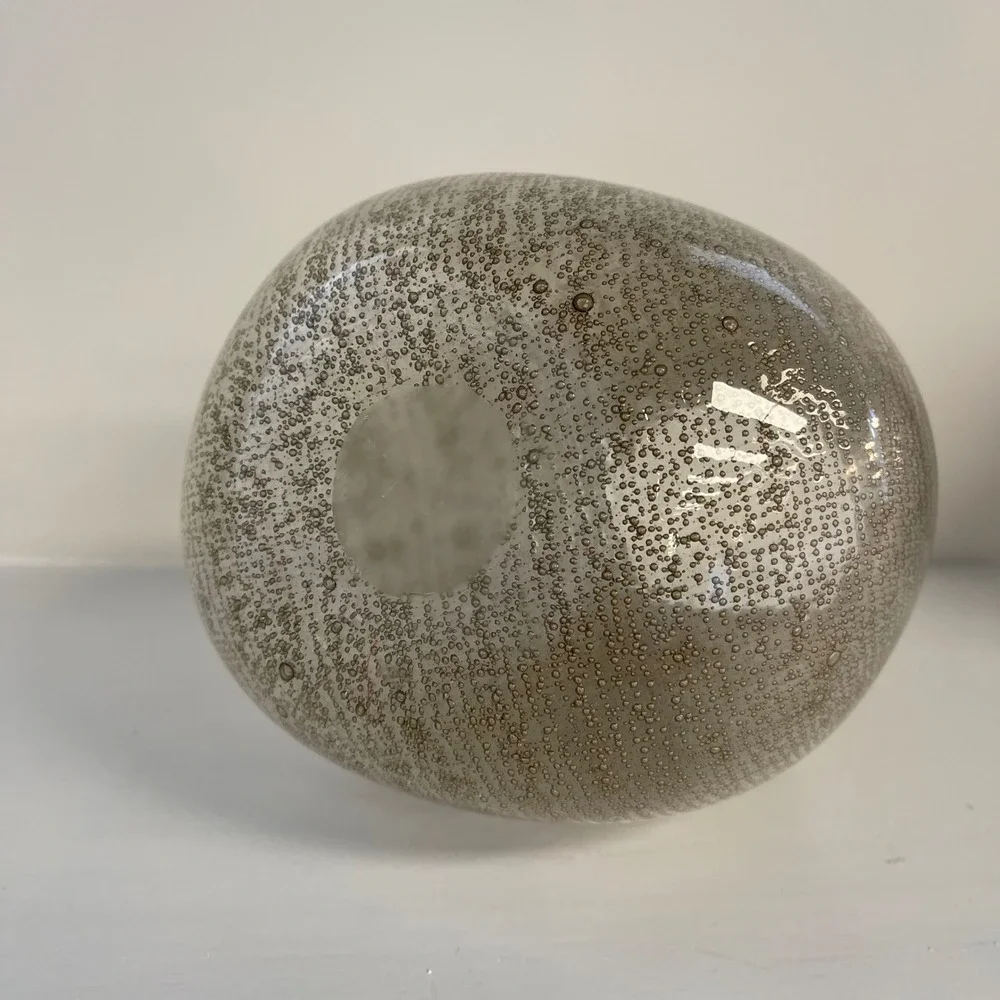 Anthropologie Art Glass Hand Blown Small Bubbles Candleholder 7 in‎ Vase Taupe